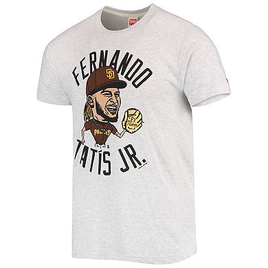 Men's Homage Fernando Tatis Jr. White San Diego Padres Caricature Tri-Blend T-Shirt