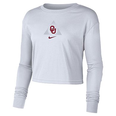 Women's Nike White Oklahoma Sooners Seasonal Cropped Long Sleeve T-Shirt