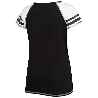 Women's Soft as a Grape Black Oakland Athletics Curvy Colorblock Tri-Blend Raglan V-Neck T-Shirt