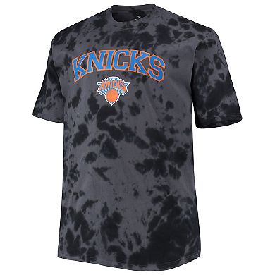 Men's Black New York Knicks Big & Tall Marble Dye Tonal Performance T-Shirt