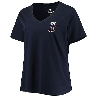 Women's Navy Boston Red Sox Plus Size #1 Mom 2-Hit V-Neck T-Shirt