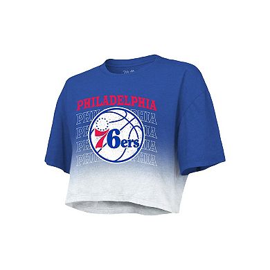 Women's Majestic Threads Royal/White Philadelphia 76ers Repeat Dip-Dye Cropped T-Shirt