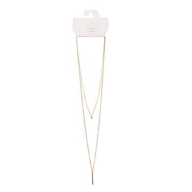 LC Lauren Conrad Gold Tone Long 2 Row Pave Bar Pendant Necklace