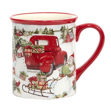 Certified International Red Truck Snowman 4-pc. Mug Set