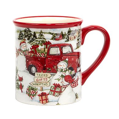 Certified International Red Truck Snowman 4-pc. Mug Set