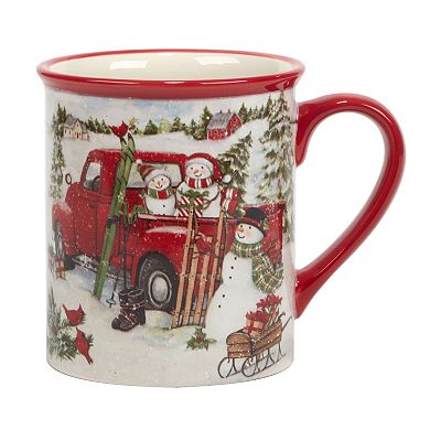 Certified International Red Truck Snowman 4-pc. Mug Set