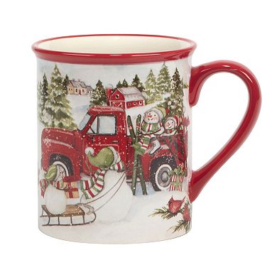 Certified International Red Truck Snowman 4-pc. Mug Set