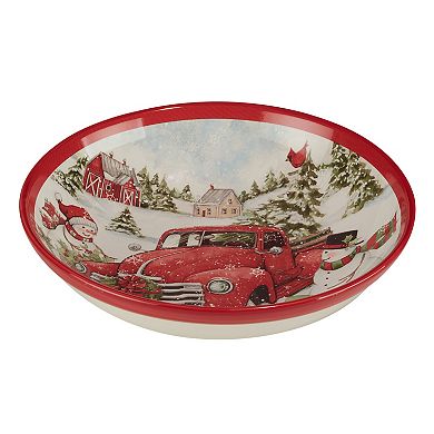 Certified International Red Truck Snowman Serving Bowl