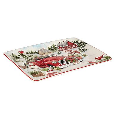 Certified International Red Truck Snowman Rectangle Serving Platter