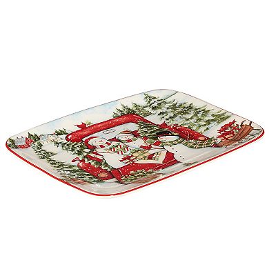 Certified International Red Truck Snowman Rectangle Serving Platter