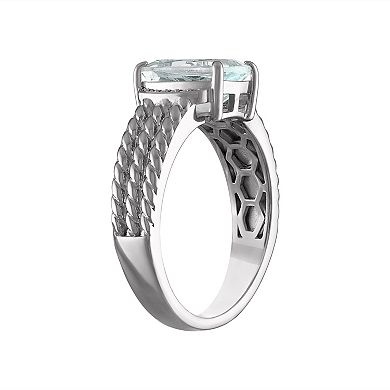Tiara Sterling Silver Aquamarine & Diamond Accent Ring