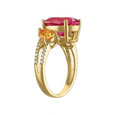 Tiara 14k Gold Over Silver Pink Topaz & Citrine 1/10 Carat T.W. Diamond Ring