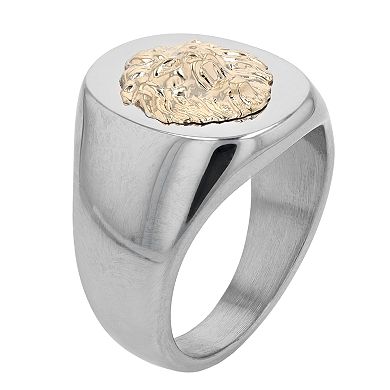 Kristen Kesho 14k Gold Lion on Stainless Steel Ring