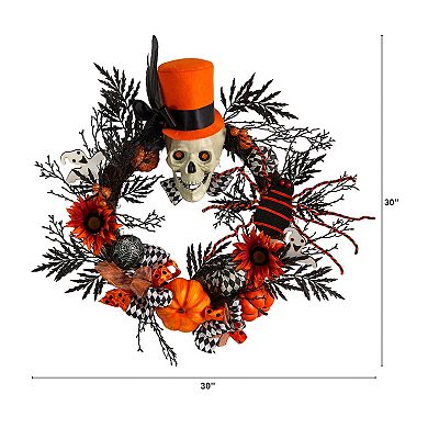 nearly natural Spider Skull Top Hat Halloween Wreath
