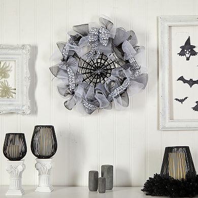 nearly natural Halloween Spider Web Mesh Wreath