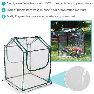 Sunnydaze 2 x 2 ft Steel PVC Panel Mini Greenhouse with 2 Doors - Clear