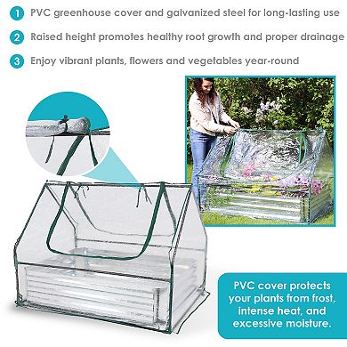 Sunnydaze Galvanized Steel Raised Bed with Greenhouse Kit - 4 ft x 3 ft