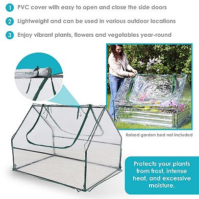 Sunnydaze 4 x 3 ft Steel PVC Panel Mini Greenhouse with 2 Doors - Clear