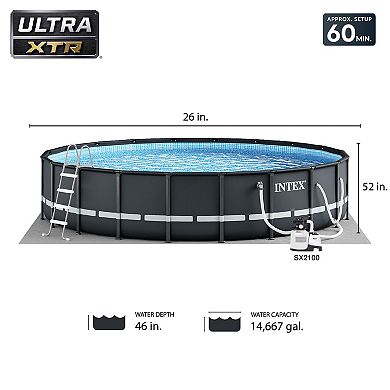 Intex Ultra Frame 26 Foot x 52 Inch Round Above Ground Outdoor Swimming Pool Set