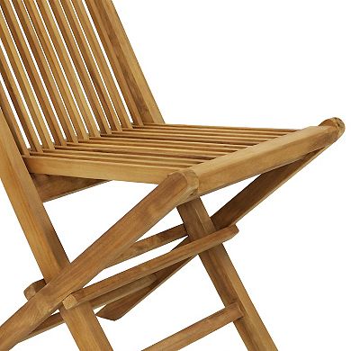 Sunnydaze Hyannis Solid Teak Wood Folding Slat-Back Patio Chair - Set of 2