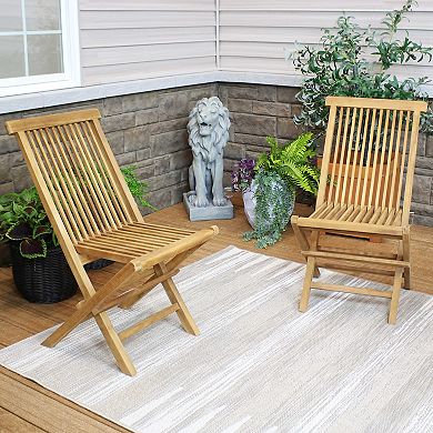 Sunnydaze Hyannis Solid Teak Wood Folding Slat-Back Patio Chair - Set of 2