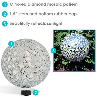 Sunnydaze Mirrored Diamond Mosaic Gazing Globe - 10 in - Gray