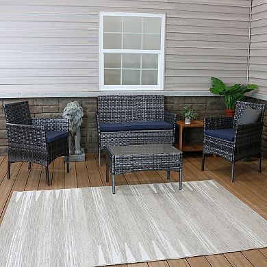Sunnydaze Dunmore Rattan 4-Piece Patio Furniture Set - Gray and Navy Blue