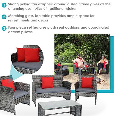 Sunnydaze Ardfield Rattan 4-Piece Patio Furniture Set - Mixed Gray