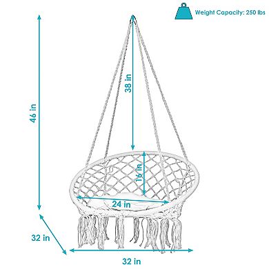 Sunnydaze Cotton Rope Macrame Hammock Chair with Tassels/Cushion - Cream