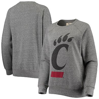 Women's Pressbox Heathered Gray Cincinnati Bearcats Big Logo Knobi Fleece Raglan Pullover Sweatshirt