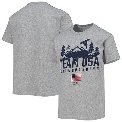 Youth Heathered Gray Team USA Winter Skyline Long Sleeve T-Shirt