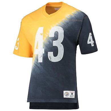 Men's Mitchell & Ness Troy Polamalu Gold/Black Pittsburgh Steelers Retired Player Name & Number Diagonal Tie-Dye V-Neck T-Shirt