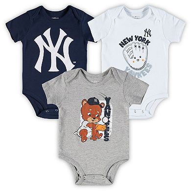 Newborn & Infant Navy/White/Heathered Gray New York Yankees 3-Pack Change Up Bodysuit Set