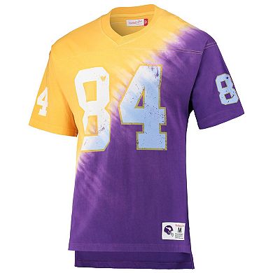 Men's Mitchell & Ness Randy Moss Gold/Purple Minnesota Vikings Retired Player Name & Number Diagonal Tie-Dye V-Neck T-Shirt