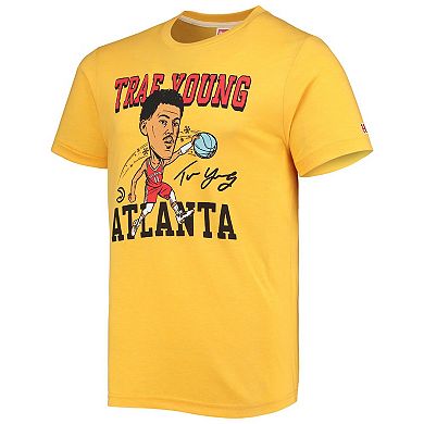 Men's Homage Trae Young Gold Atlanta Hawks Caricature Tri-Blend T-Shirt