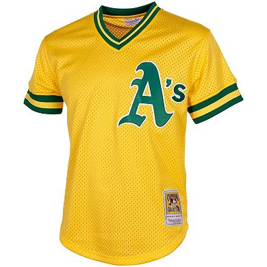 Men's Mitchell & Ness Rickey Henderson Yellow Oakland Athletics Cooperstown Mesh Batting Practice Jersey