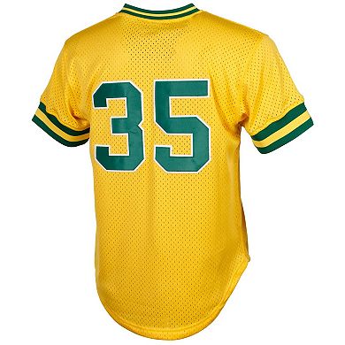 Men's Mitchell & Ness Rickey Henderson Yellow Oakland Athletics Cooperstown Mesh Batting Practice Jersey