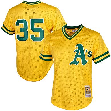 Men's Mitchell & Ness Rickey Henderson Yellow Oakland Athletics Cooperstown Mesh Batting Practice Jersey