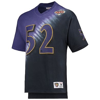 Men's Mitchell & Ness Ray Lewis Purple/Black Baltimore Ravens Retired Player Name & Number Diagonal Tie-Dye V-Neck T-Shirt