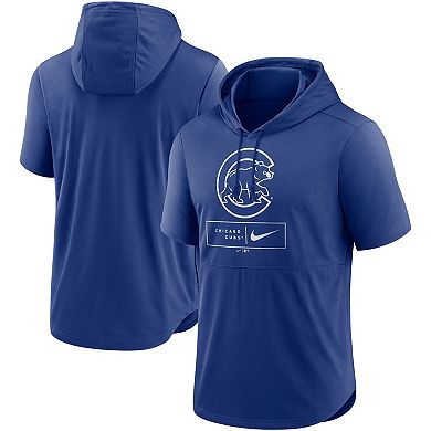 Men's Nike Royal Chicago Cubs Logo Lockup Performance Short-Sleeved Pullover Hoodie