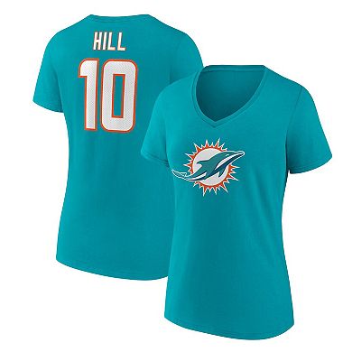 Women's Fanatics Branded Tyreek Hill Aqua Miami Dolphins Player Icon Name & Number V-Neck T-Shirt