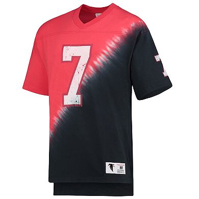 Men's Mitchell & Ness Michael Vick Black/Red Atlanta Falcons Retired Player Name & Number Diagonal Tie-Dye V-Neck T-Shirt