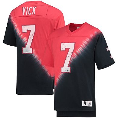 Men's Mitchell & Ness Michael Vick Black/Red Atlanta Falcons Retired Player Name & Number Diagonal Tie-Dye V-Neck T-Shirt