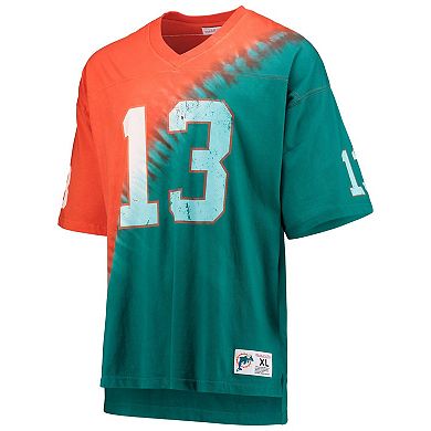Men's Mitchell & Ness Dan Marino Orange/Aqua Miami Dolphins Retired Player Name & Number Diagonal Tie-Dye V-Neck T-Shirt