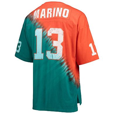 Men's Mitchell & Ness Dan Marino Orange/Aqua Miami Dolphins Retired Player Name & Number Diagonal Tie-Dye V-Neck T-Shirt