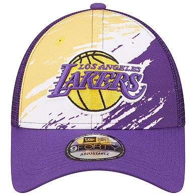 Men's New Era Purple Los Angeles Lakers Marble 9FORTY Trucker Snapback Hat