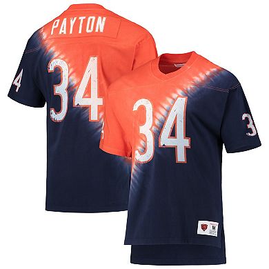 Men's Mitchell & Ness Walter Payton Orange/Navy Chicago Bears Retired Player Name & Number Diagonal Tie-Dye V-Neck T-Shirt