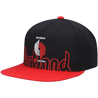 Men's Mitchell & Ness Black/Red Portland Trail Blazers Hardwood Classics Low Big Face Snapback Hat
