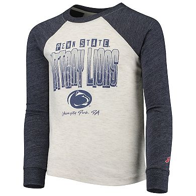 Youth League Collegiate Wear Heathered Navy Penn State Nittany Lions Baseball Tri-Blend Raglan Long Sleeve T-Shirt