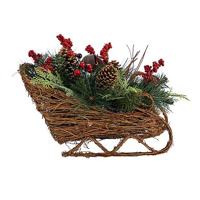 nearly natural 18" Christmas Sleigh with Pine, Pinecones & Berries Artificial Christmas Arrangement